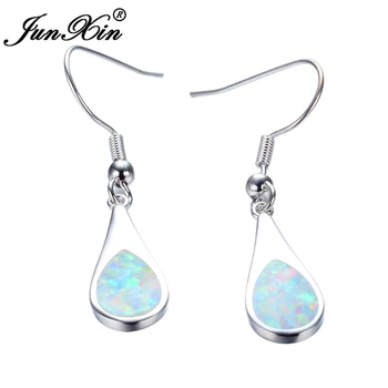

JUNXIN 2017 New Fashion Women Drop Earring White Opal Earrings Silver Color Long Dangle Earrings For Women
