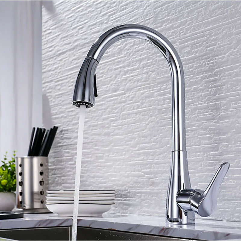 SEKOVA Gold/Rose gold/Chrome/Black Plated Brass Kitchen Faucet Single Handle Deck Mounted Rotation Sink Pull Out Water Mixer Tap