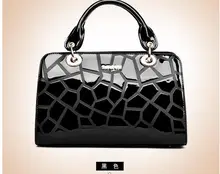 office lady leather bag embossing Lacquer leather bag bright candy color top handle trunk bag brand luxury design