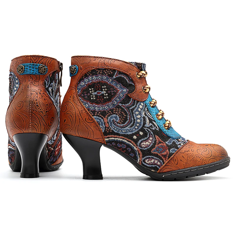 Socofy/зимние ботинки из натуральной кожи в стиле ретро; женская обувь; сезон осень; коллекция года; винтажные Женские Ботильоны на каблуке; botas mujer
