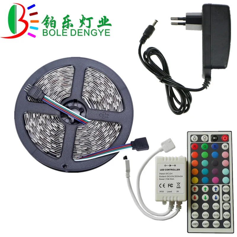 Светодиодные ленты светильник SMD 5050 RGB Светодиодные ленты 12V 30 светодиодный s/m Водонепроницаемый Гибкая ленточная строка+ RGB светодиодный контроллер+ 12V Мощность адаптер