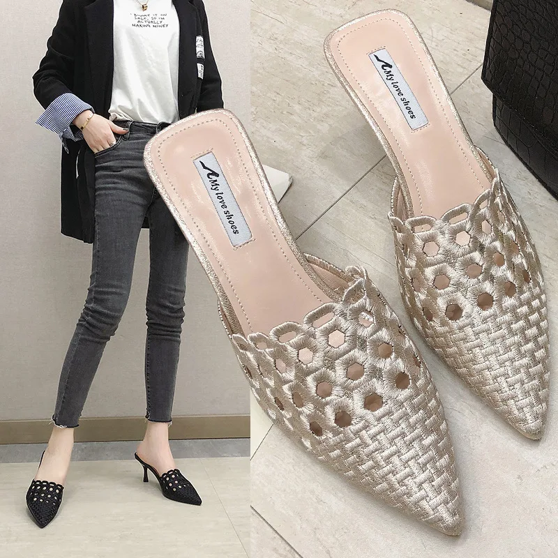 

Baotou half slippers women wear fashion wild casual shoes black pointed stiletto lazy high heel sandals female summer