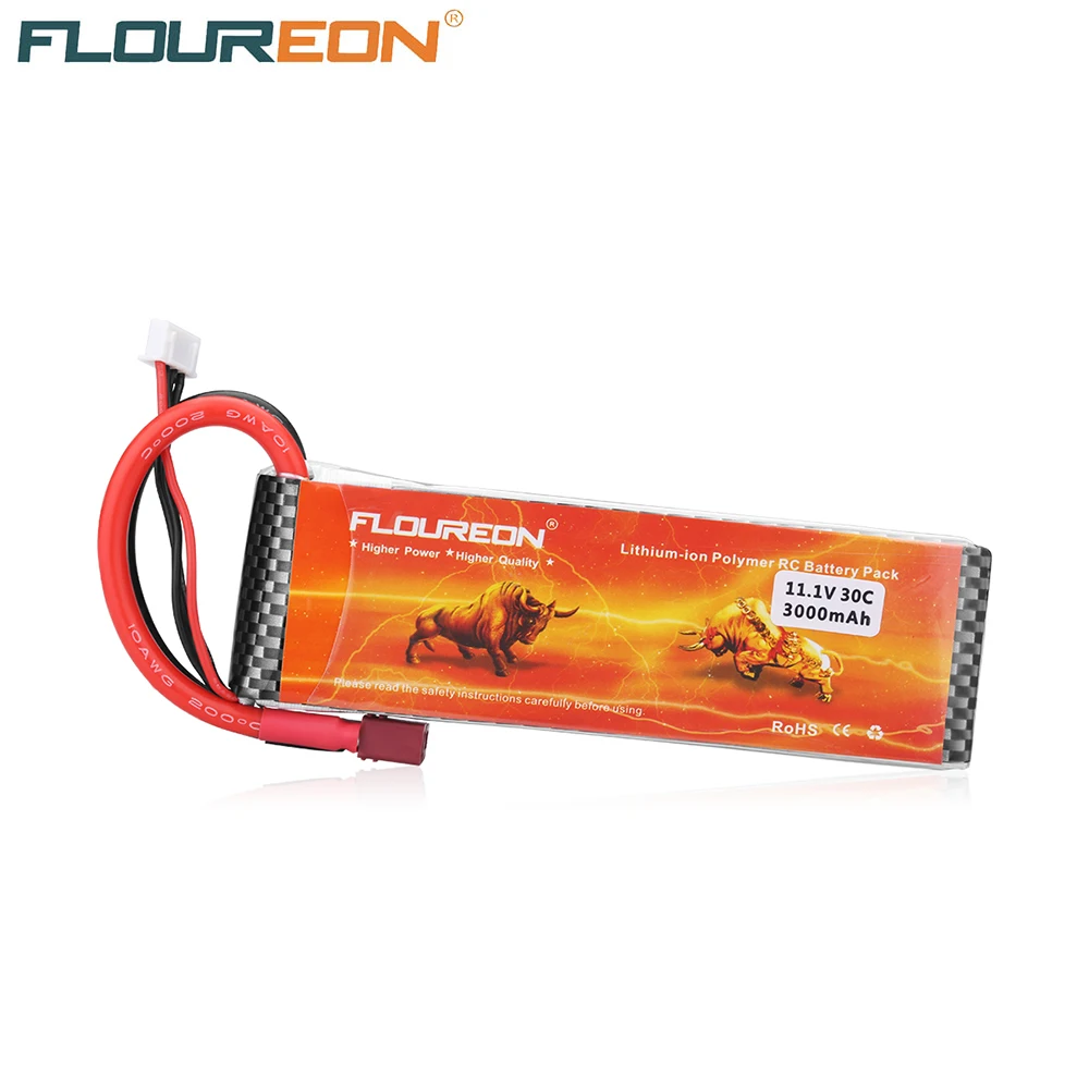 

Floureon 3S 11.1V 3000mAh 30C with T Plug LiPo Battery Pack for RC Evader BX Car RC Truck RC Truggy RC Airplane UAV Drone FPV