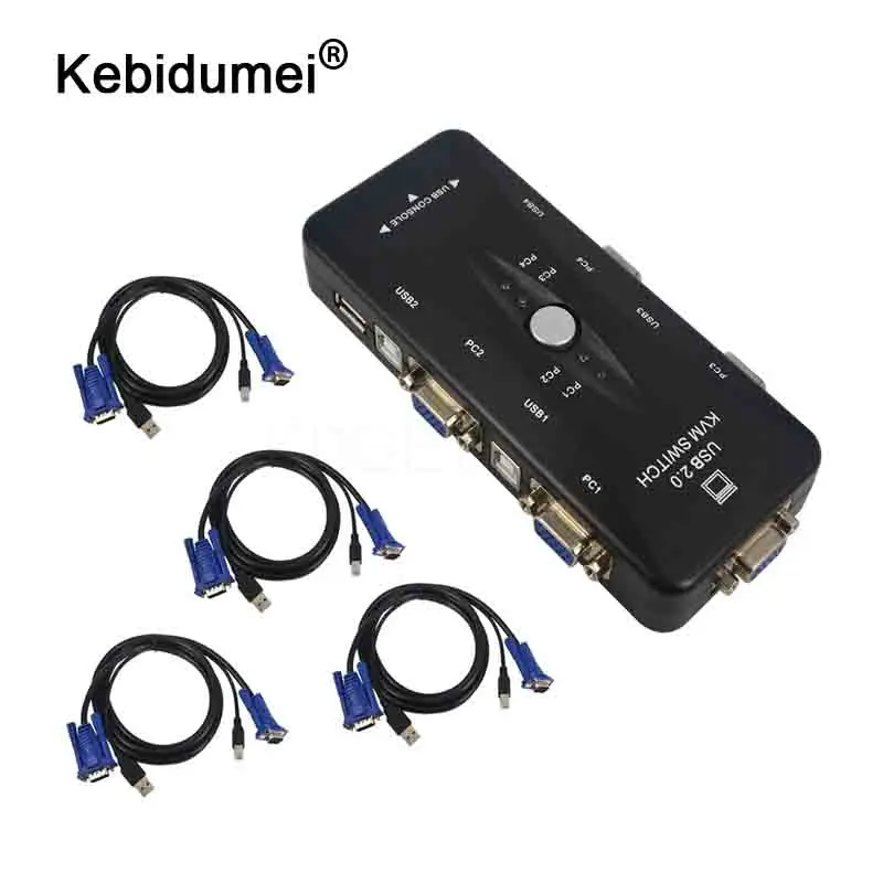 

kebidumei 1Set USB 2.0 KVM Switches 4 Port Switch Splitter Box PS/2 Controller + 4 VGA SVGA Cable MONITOR VIDEO