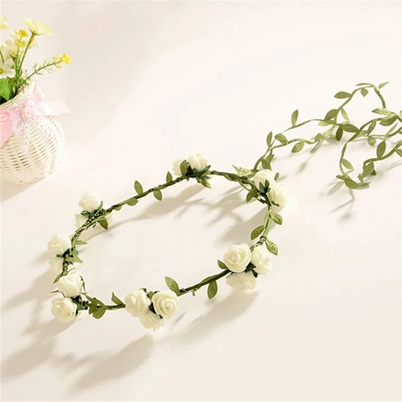 

White Rose Flower Wedding Bridal Wreath Bride Bridesmaid Cane Garland Bohemian Beach Head Band Hair Dress Wedding Supplies