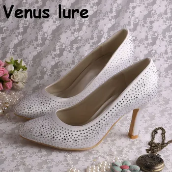 

Diamante Satin Bridesmaids Shoes Pointed Toe White Ladies Footwear Wedding 6