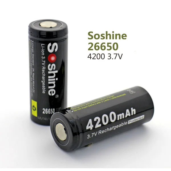 2PCS NEW Soshine 26650 4200mAh 3.7V Protected Li-ion Rechargeable Battery Lithium Batteries with battery case