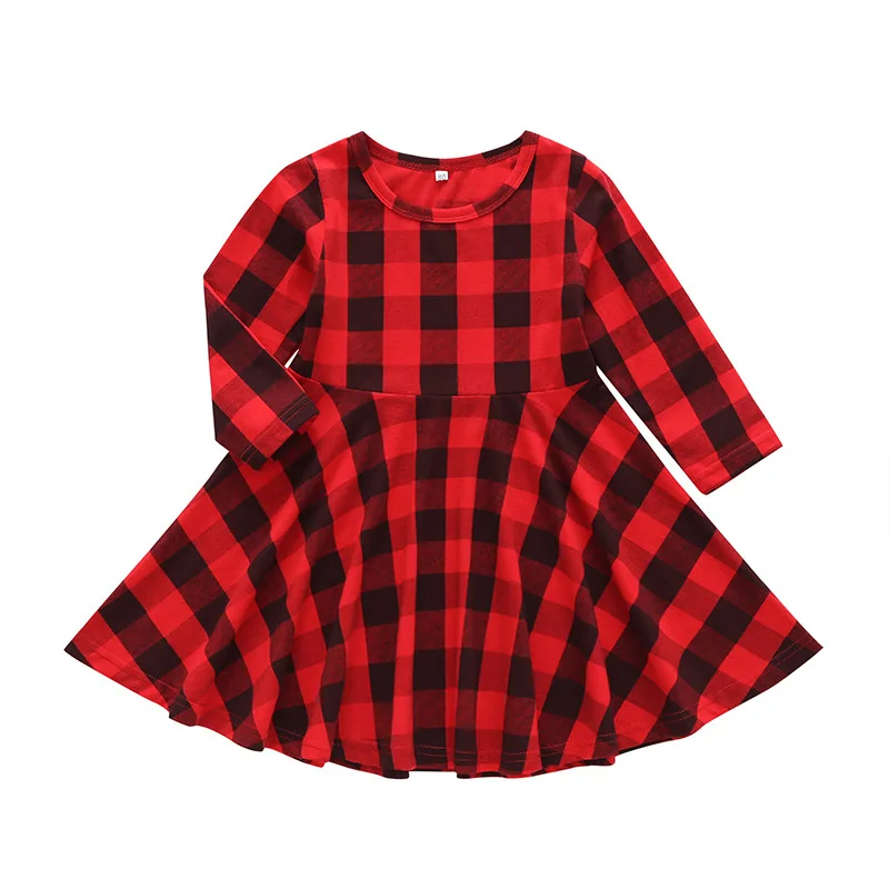 

2020 New Spring Long sleeve Cute Girls Plaid Dresses Cotton Children Casual Round Neck A-line Dress Autumn Toddler Girl Clothes