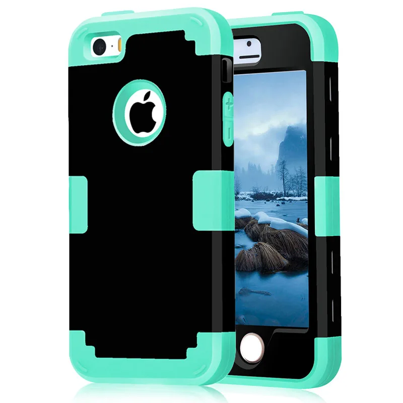 Koop Case Covers op Voor iPhone 5 S Shockproof Beschermen Case Hybrid Hard Rubber Impact Skin Armor Telefoon Gevallen Voor iPhone Naai Screen Film