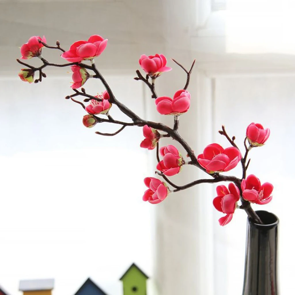 1Pc Real Touch Artificial Plum Blossoms Flower Fake Silk Bouquet for Wedding Home Decoration Desk Tabletop Ornament