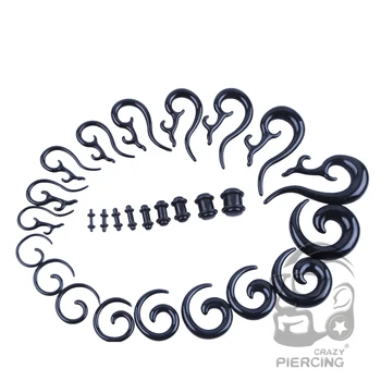 

54pcs/lot Ear Stretching Kit 6g-00G Black Acrylic Ear Tapers Tunnels Spiral Gauges Pircing Ombligo Body Piercing Jewelry