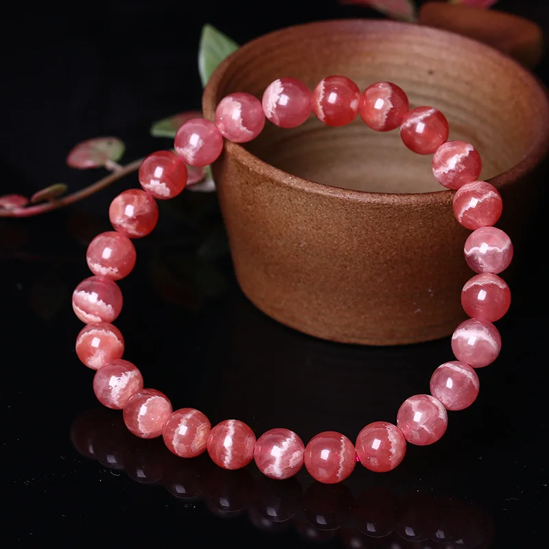 

Real Natural Ice Rhodochrosite Bracelet Jewelry For Women Female Crystal Round Beads Stretch Fashion Bracelet AAAAA 6-10mm