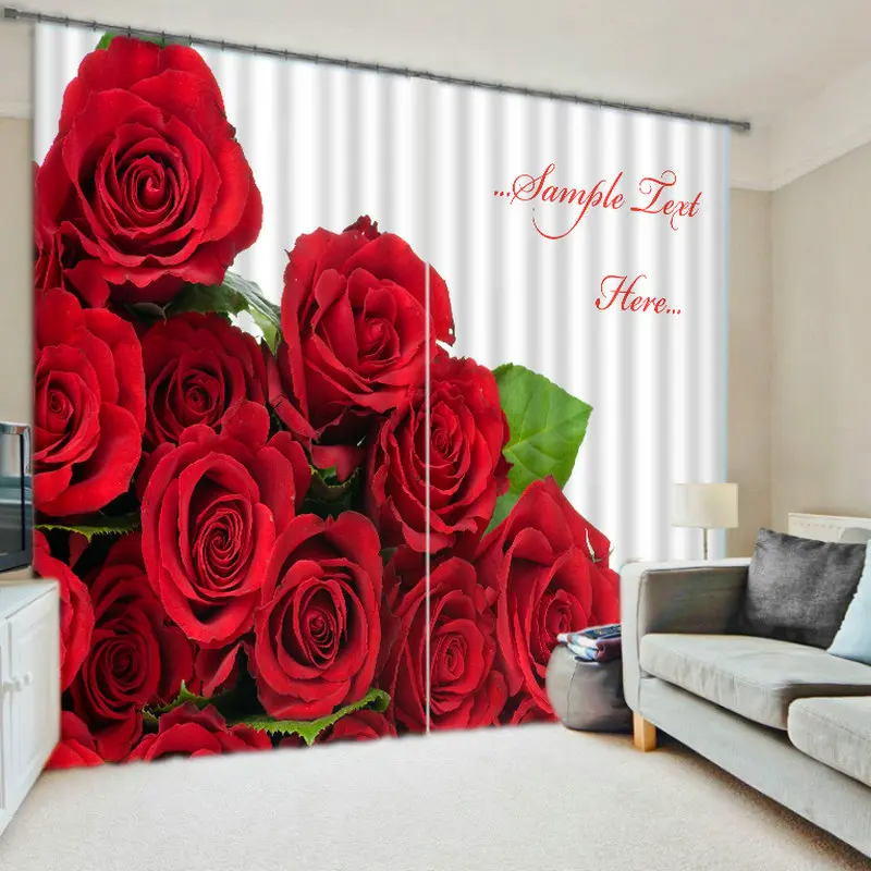 Red And Pink Rose Luxury Blackout 3d Window Curtains For Living Room