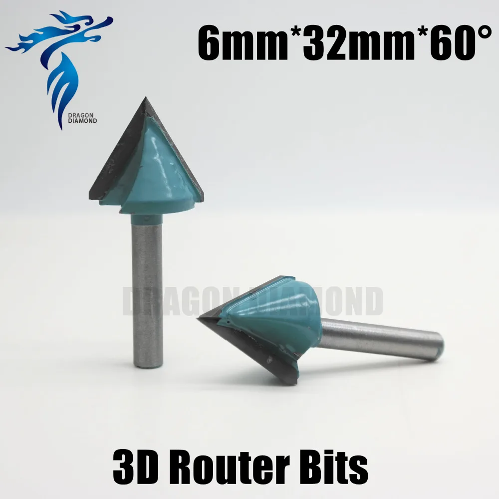

Free shipping CNC Engraving 3D Bits Router 60 Degree 6mm x 32mm V Groove Acrylic PVC MDF