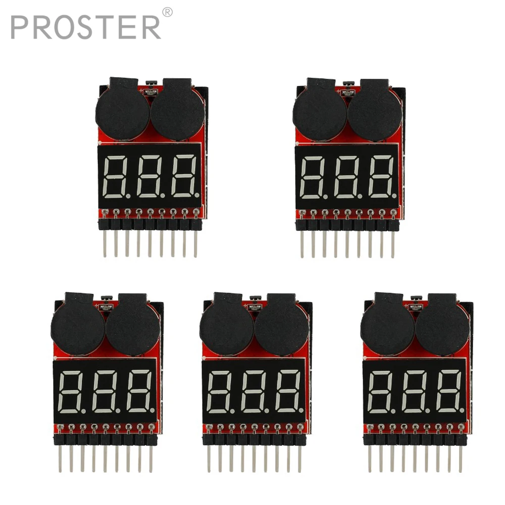 Proster 5Pcs/set 1-8S Lipo/Li-ion/Fe Battery Voltage Tester Low Buzzer Alarm Hot Selling RC Checker | Инструменты