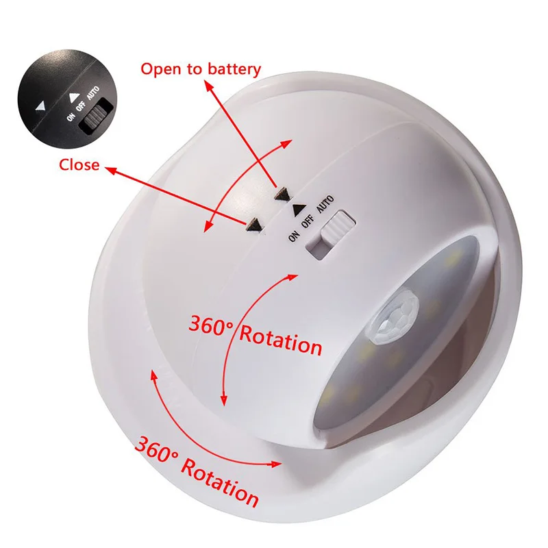  Wireless Motion Sensor Light 9 LED AAA Battery Powered 360 Degree Rotation Night Light Motion LED I - 33055275522