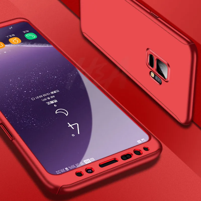 H& A 360 градусов полный чехол для телефона для samsung Galaxy S9 S8 Plus S7 S6 Edge Защитная пленка для экрана чехол для телефона Note 9 8 S8 чехол - Цвет: Красный
