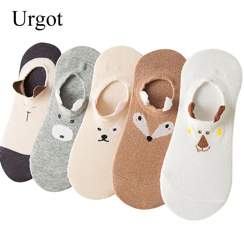 

Urgot 5 Pairs Women's Spring Summer Socks Women Cute Pet Stereo Animals Ear Happy Funny Socks Cotton Non-slip Cartoon Boat Socks