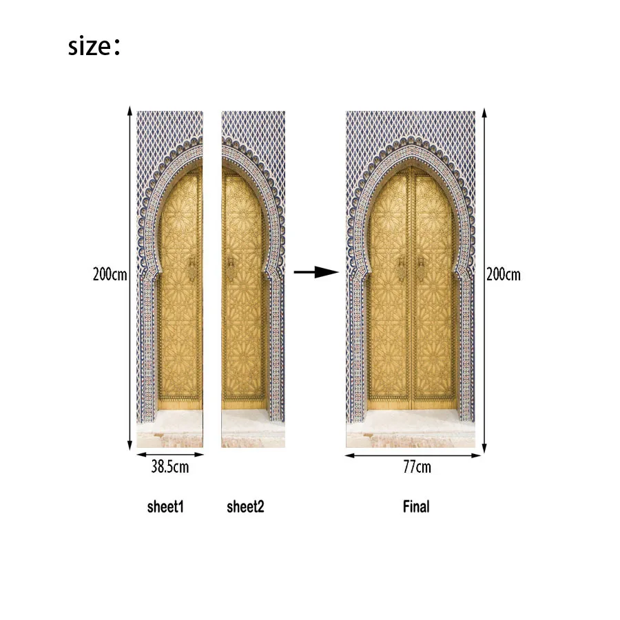 3D мусульманские Золотые ворота наклейки на двери украшения на Рамадан Гостиная Спальня дверь креативное домашнее украшение Съемная Наклейка на стену