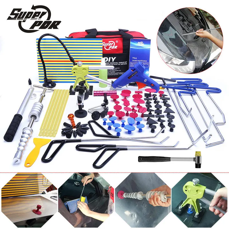 PDR hooks tools Paintless Dent removal tool kit Push Rod Car Crowbar Reflector Board pulling bridge glue puller hand tools set