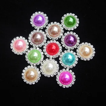 

15mm Pearl Rhinestone Craft Buttons Tray Setting Can Choose Styles Mix 19 Colors 100PCS Button for Scrapbooking DIY Accessories