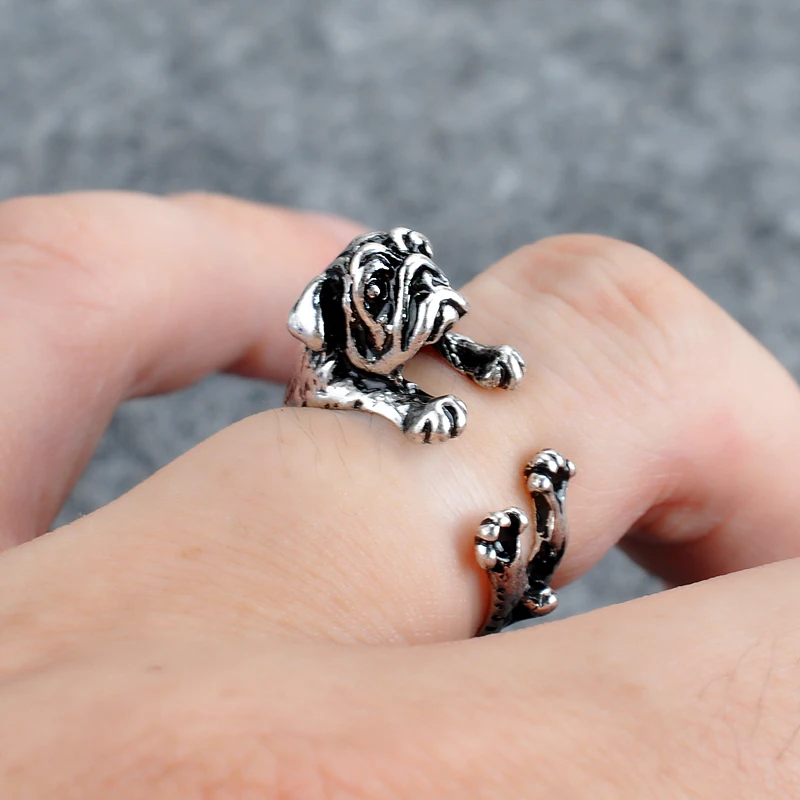 5pcs Cute Pug Dog Rings Western Style Animal Adjustable Rings For Men Women Lovely Anel Jewelry