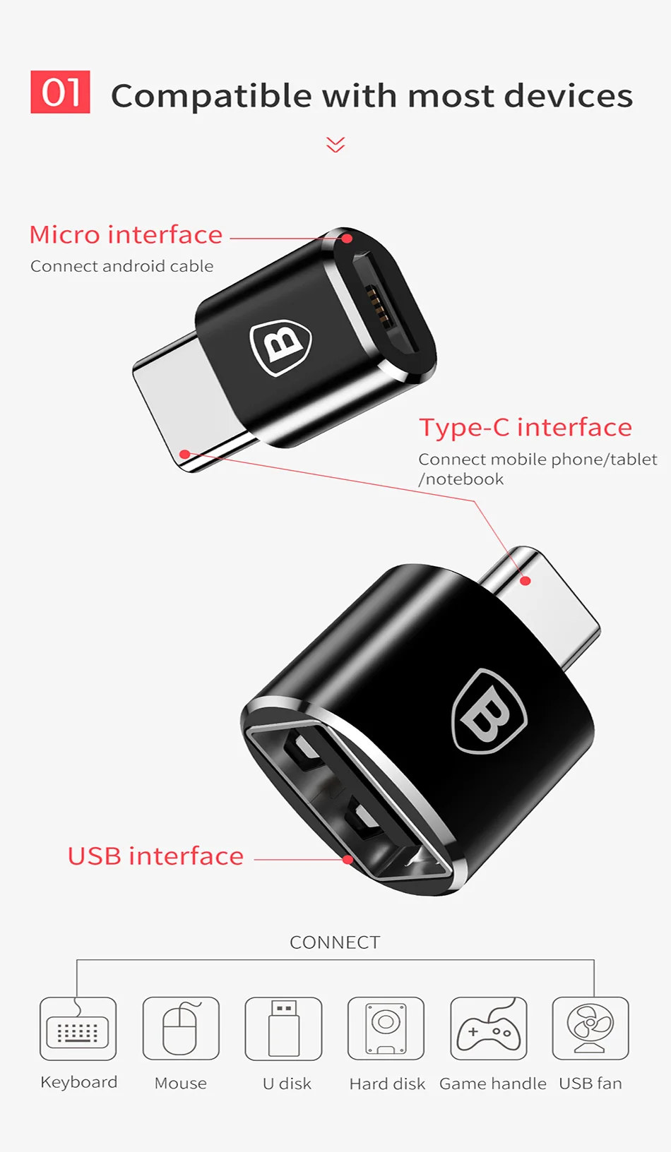 Baseus USB Женский к type C Мужской OTG адаптер usb tipo c для samsung galaxy S9 xiaomi otg usb конвертер