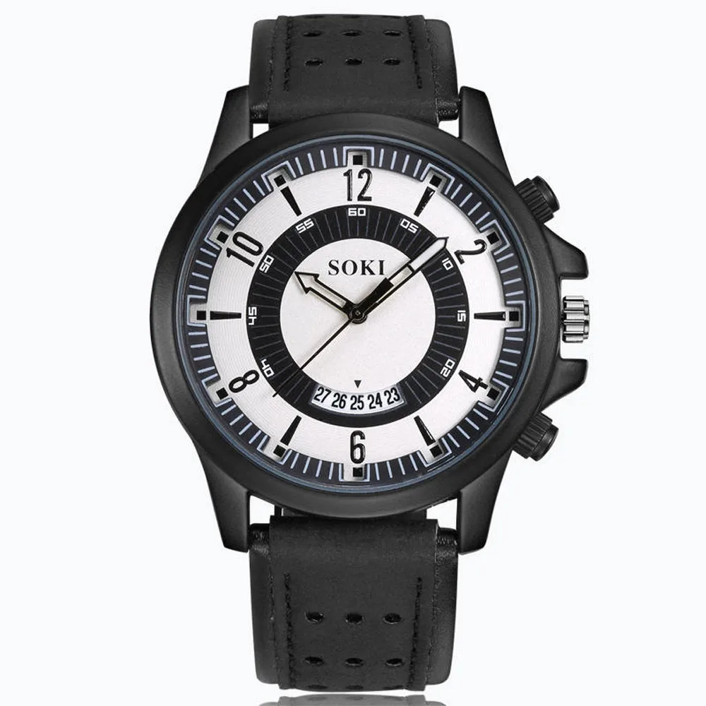 Роскошные модные мужские часы из силикагеля с кожаным стеклом, кварцевые аналоговые часы с датой, мужские наручные вечерние часы, деловые часы gif fo - Цвет: A