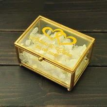 Настраиваемые стеклянные свадебные кольца коробка свадебный подарок золотые названия геометрическое кольцо шкатулка латунь под старину стекло кольцо держатель