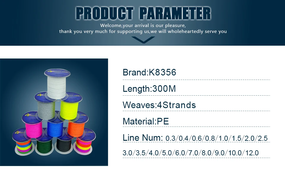 K8356 4 подставки PE плетеные лески 300 M PE многослойная леска 8-150LB 328 ярдов Плавная леска