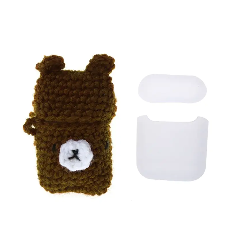 Protective Cover Silicone Skin Handmade Sweater Case Anti-Slip Cute Headset Accessories for Apple AirPods Wireless Bluetooth Ea - Цвет: Коричневый