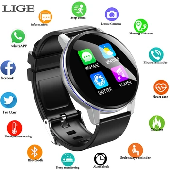 

2019 New LIGE Silver case Smart band Casual Fashion Smart bracelet Watch Mens Fitness Tracker Top Brand Luxury Waterproof Clock