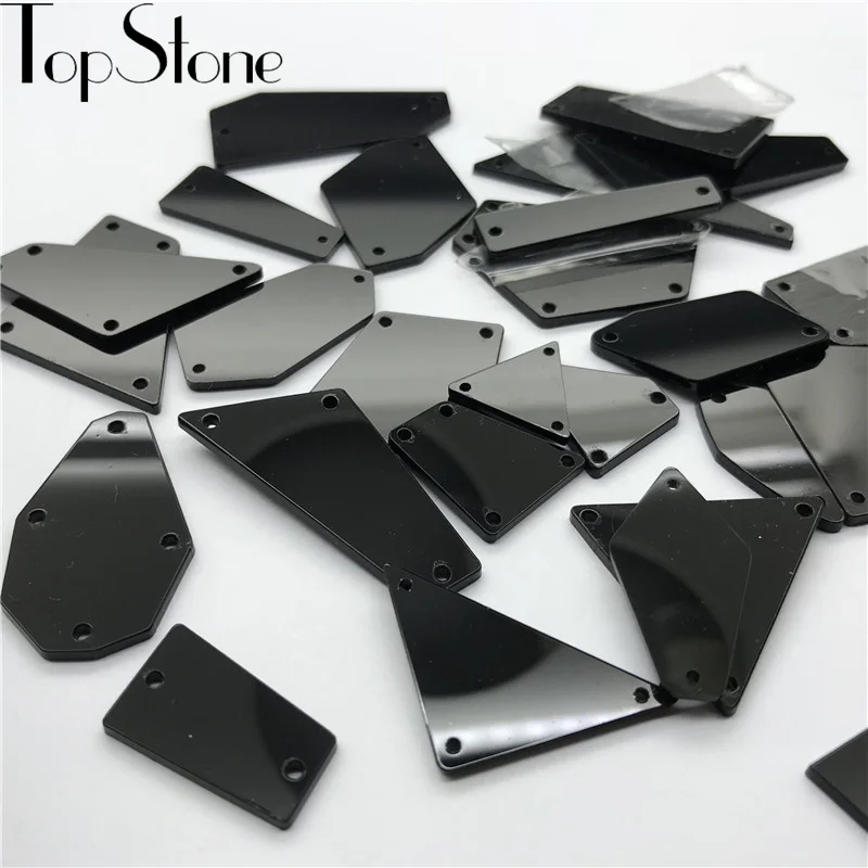TopStone 30 стилей, черные зеркальные пришивные стразы с плоской задней частью, черные акриловые пришивные камни, 30 шт. для украшения платья