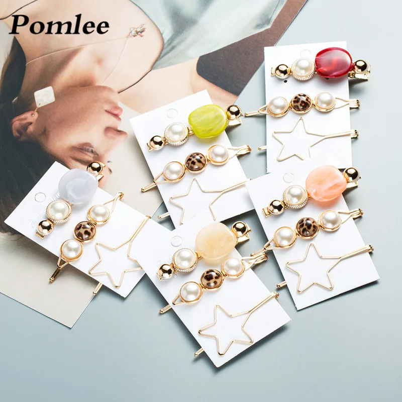 

Pomlee Cute Korean Hair Pins Hair Jewelry for Women Girls Gifts Mix Color Star Bobby Pin Simulated Pearl Resin Hair Barrette