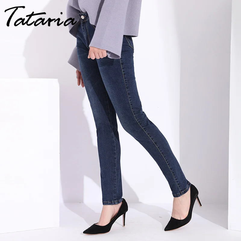 Tataria, женские джинсы с высокой талией, Стрейчевые джинсы, обтягивающие джинсы для женщин размера плюс, джинсовые узкие брюки, зимние джинсы для женщин