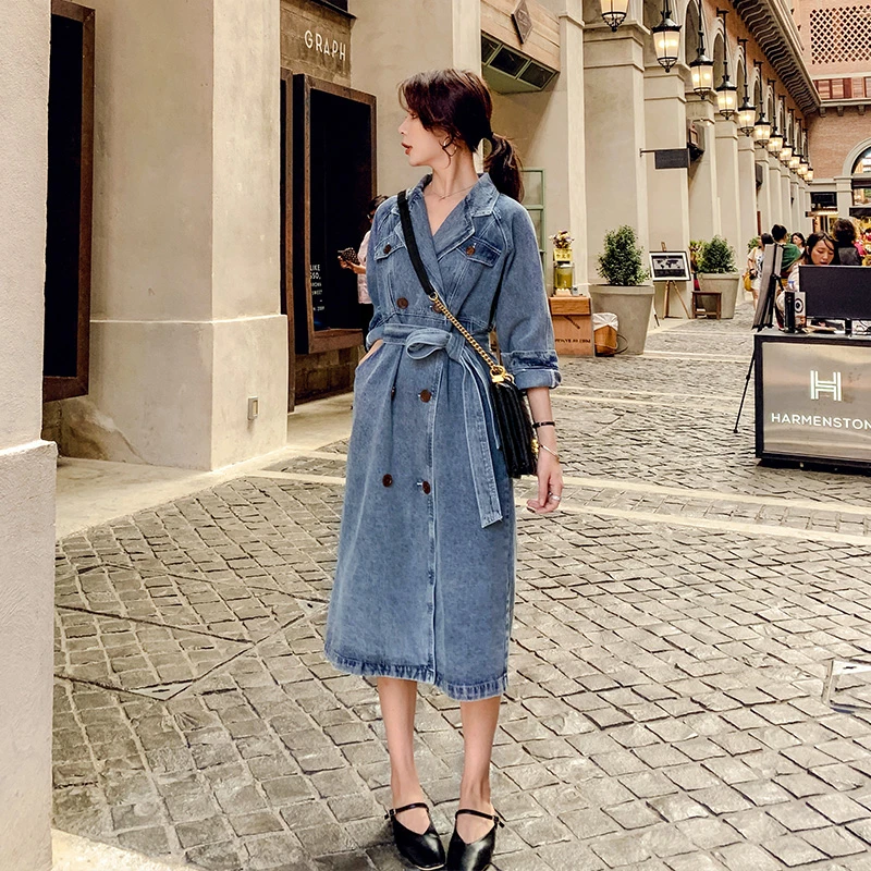 春の女性のジーンズロングコート女性の春服 韓国のファッションデニムトレンチコートカジュアルダブルブレストウインドブレーカー Lw911 Trench Aliexpress 春の女性のジーンズロングコート女性の春服 韓国のファッションデニムトレンチコートカジュアルダブルブレストウインドブレーカー Lw911 Trench Aliexpress