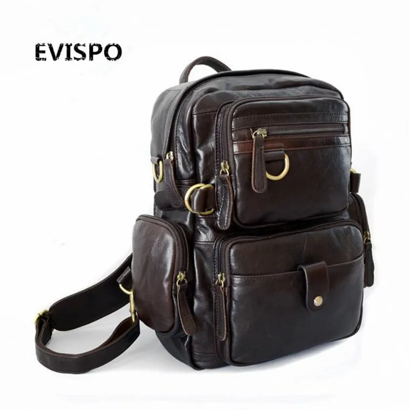 EVISPO Simple Patchwork Large Capacity Mens Leather Backpack For Travel