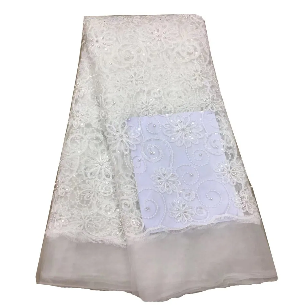 

2018 Lace Fabric With White Flowers 3D Embroidered Tulle Lace High Quality New Dress