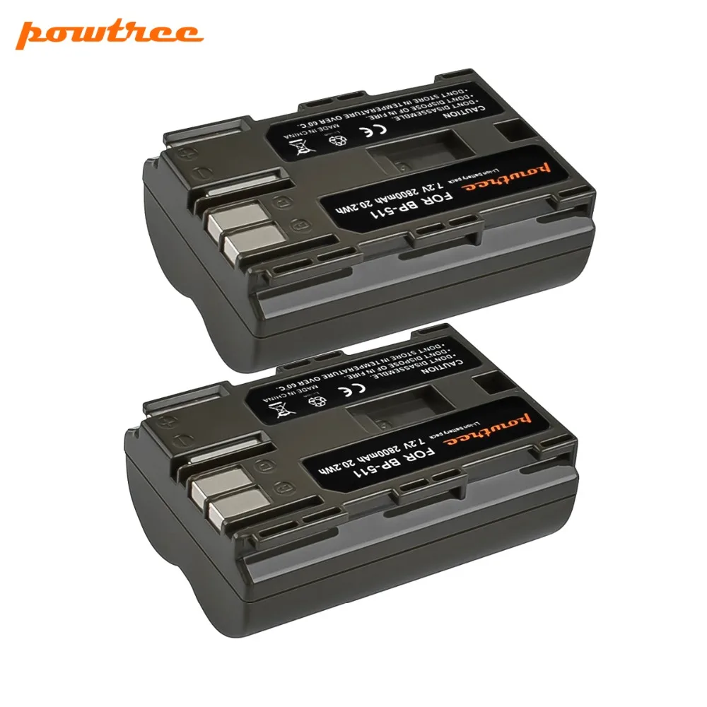 

Powtree For Canon 2PCS 7.2V 2800mAh BP-511A BP511A BP 511A BP 511 BP511 BP-511 Digital Camera Battery For EOS 300D 5D 10D 20D G6