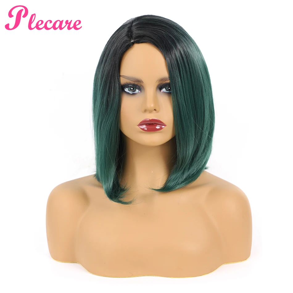 

Plecare Ombre Green High Density Temperature Synthetic Pruiken Wig For Black/White Women Glueless Short Wig Cosplay Hair Wig