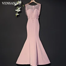 VENSANAC, прозрачные, с круглым вырезом, роскошные кристаллы, кисточки, Русалка, Длинные вечерние платья, винтажное, на бретелях, атласное, для вечеринки, выпускного вечера