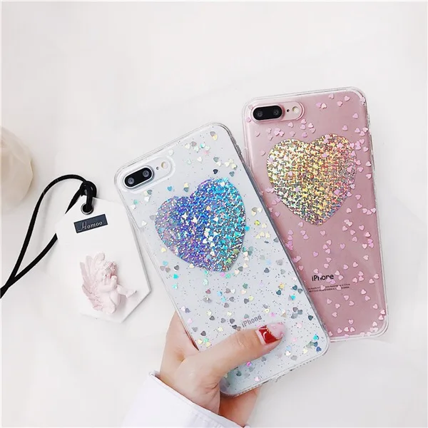 Bling чехол для iPhone X случае 10 6 S 7 8 PLus задняя крышка Роскошные сердце любовь сияющий
