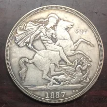 1887 Великобритания 1 Корона-Виктория посеребренные имитация монеты