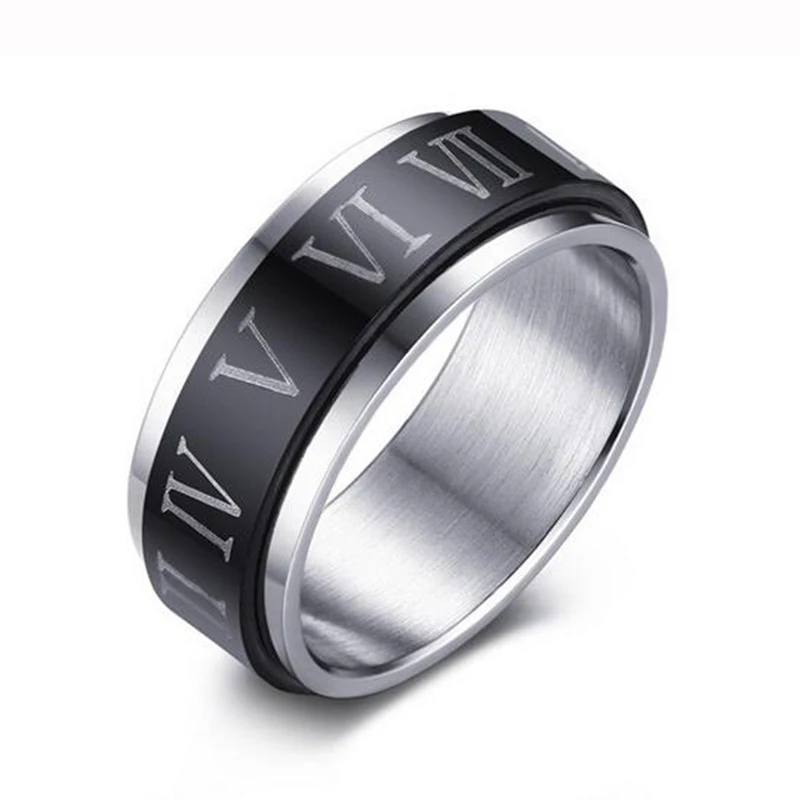 Men Fashion Roman Ring Quality Stainless Steel IP Black Plated Spinner | Украшения и аксессуары