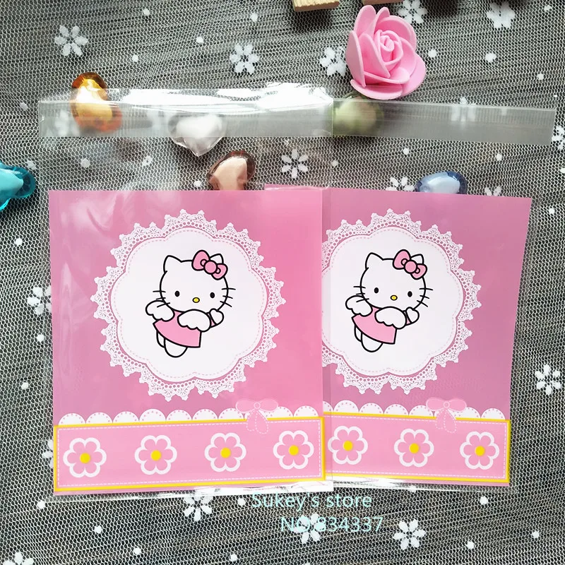 100pcs/lot,High quality Plastic bags, pink Hello Kitty bags cookie