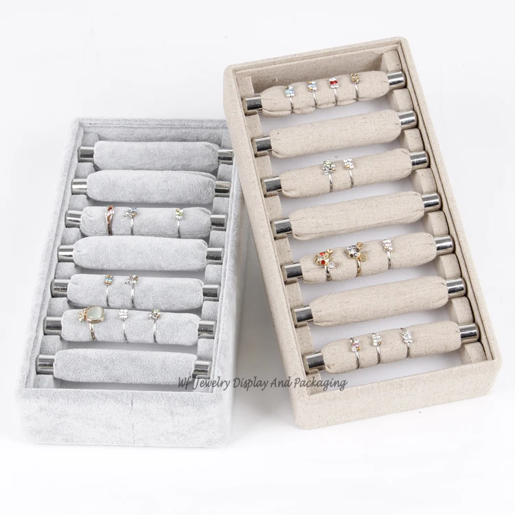 

High Quality Velvet and Linen Ring Display Tray Ring Holder Ring Showcase Jewelry Organizer Showing Rack Stand