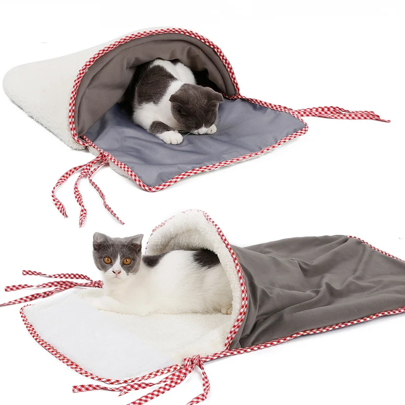

Cat Sleeping Bag Winter Warm Cat House Small Dog Bed For Small Animals Soft Rabbit Nest Cushion Cat Playing Kennel Cave