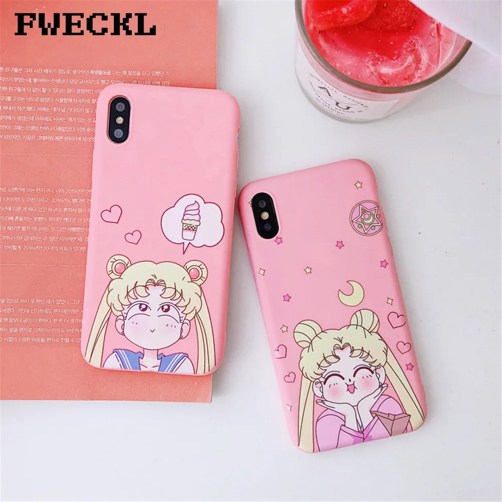 

Lovely Japan Cartoon Sailor Moon Phone Case For iPhone 6 6S Plus Soft TPU Candy Silicon Back Cover For iPhone 7 8 Plus X XS MAX