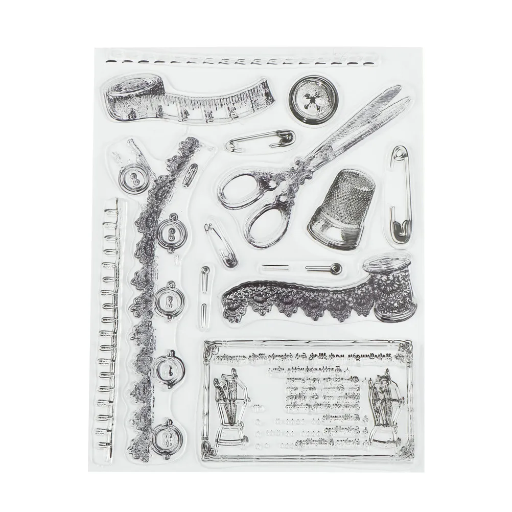 

Silicone Transparent Rubber Clear Stamps Scissors Ruler Buttons Sewing Tool Scrapbook DIY Photo Cards Account