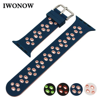 

Latest Silicone Rubber Strap for iWatch Apple Watch 38mm 42mm Watchband Sport Strap Wristband Replacement Bracelet + Adapters